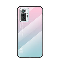 Carcasa Bumper Funda Silicona Espejo Gradiente Arco iris LS1 para Xiaomi Redmi Note 10 Pro Max Cian