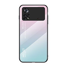 Carcasa Bumper Funda Silicona Espejo Gradiente Arco iris LS1 para Xiaomi Redmi Note 11E Pro 5G Cian