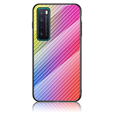 Carcasa Bumper Funda Silicona Espejo Gradiente Arco iris LS2 para Huawei Nova 7 5G Rosa