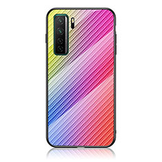 Carcasa Bumper Funda Silicona Espejo Gradiente Arco iris LS2 para Huawei P40 Lite 5G Rosa