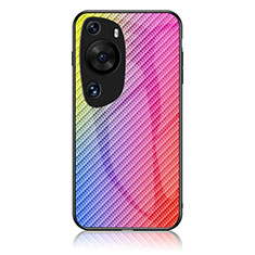 Carcasa Bumper Funda Silicona Espejo Gradiente Arco iris LS2 para Huawei P60 Art Rosa