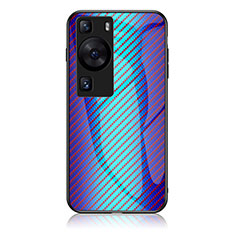 Carcasa Bumper Funda Silicona Espejo Gradiente Arco iris LS2 para Huawei P60 Azul