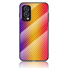 Carcasa Bumper Funda Silicona Espejo Gradiente Arco iris LS2 para OnePlus Nord 2 5G Naranja