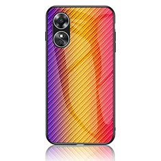 Carcasa Bumper Funda Silicona Espejo Gradiente Arco iris LS2 para Oppo A17 Naranja