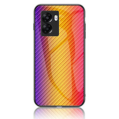 Carcasa Bumper Funda Silicona Espejo Gradiente Arco iris LS2 para Oppo A56S 5G Naranja