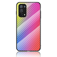 Carcasa Bumper Funda Silicona Espejo Gradiente Arco iris LS2 para Oppo A74 4G Rosa