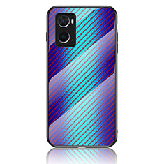 Carcasa Bumper Funda Silicona Espejo Gradiente Arco iris LS2 para Oppo A76 Azul