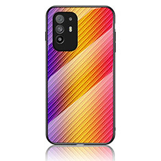 Carcasa Bumper Funda Silicona Espejo Gradiente Arco iris LS2 para Oppo A94 5G Naranja