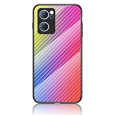 Carcasa Bumper Funda Silicona Espejo Gradiente Arco iris LS2 para Oppo Find X5 Lite 5G Rosa