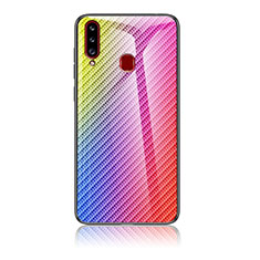 Carcasa Bumper Funda Silicona Espejo Gradiente Arco iris LS2 para Samsung Galaxy A20s Rosa