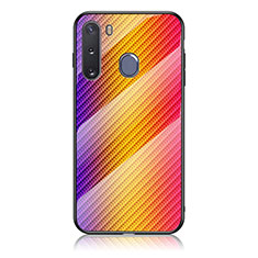 Carcasa Bumper Funda Silicona Espejo Gradiente Arco iris LS2 para Samsung Galaxy A21 European Naranja