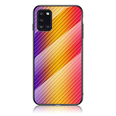 Carcasa Bumper Funda Silicona Espejo Gradiente Arco iris LS2 para Samsung Galaxy A31 Naranja