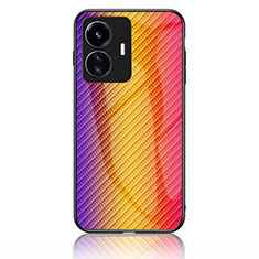 Carcasa Bumper Funda Silicona Espejo Gradiente Arco iris LS2 para Vivo iQOO Z6 Lite 5G Naranja