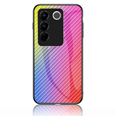 Carcasa Bumper Funda Silicona Espejo Gradiente Arco iris LS2 para Vivo V27 5G Rosa