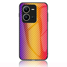 Carcasa Bumper Funda Silicona Espejo Gradiente Arco iris LS2 para Vivo X80 Lite 5G Naranja