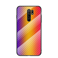 Carcasa Bumper Funda Silicona Espejo Gradiente Arco iris LS2 para Xiaomi Redmi 9 Prime India Naranja