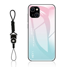 Carcasa Bumper Funda Silicona Espejo Gradiente Arco iris M01 para Apple iPhone 13 Mini Cian