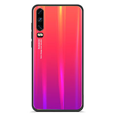 Carcasa Bumper Funda Silicona Espejo Gradiente Arco iris M02 para Huawei P30 Rojo