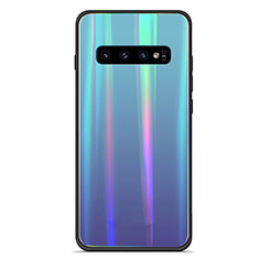 Carcasa Bumper Funda Silicona Espejo Gradiente Arco iris M02 para Samsung Galaxy S10 5G Azul