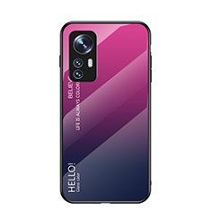 Carcasa Bumper Funda Silicona Espejo Gradiente Arco iris M02 para Xiaomi Mi 12X 5G Rosa Roja