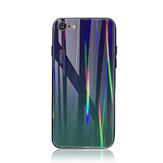 Carcasa Bumper Funda Silicona Espejo Gradiente Arco iris para Apple iPhone 7 Cian