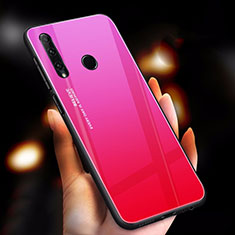 Carcasa Bumper Funda Silicona Espejo Gradiente Arco iris para Huawei Honor 20E Rosa Roja