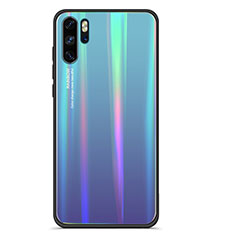 Carcasa Bumper Funda Silicona Espejo Gradiente Arco iris para Huawei P30 Pro Cian