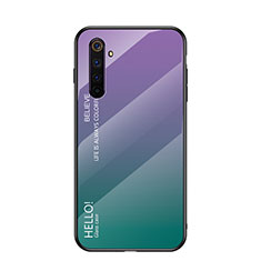 Carcasa Bumper Funda Silicona Espejo Gradiente Arco iris para Realme 6 Verde