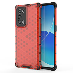 Carcasa Bumper Funda Silicona Transparente 360 Grados AM1 para Oppo Reno6 Pro 5G Rojo