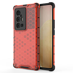 Carcasa Bumper Funda Silicona Transparente 360 Grados AM3 para Vivo X70 Pro+ Plus 5G Rojo