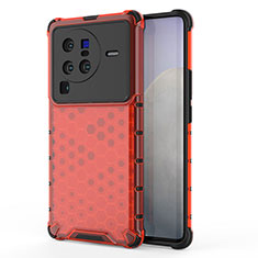 Carcasa Bumper Funda Silicona Transparente 360 Grados AM3 para Vivo X80 Pro 5G Rojo