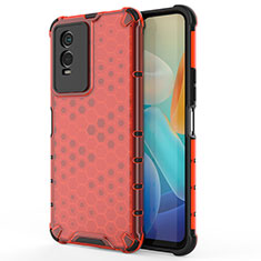 Carcasa Bumper Funda Silicona Transparente 360 Grados AM3 para Vivo Y76s 5G Rojo