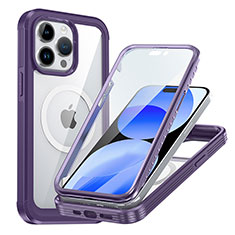 Carcasa Bumper Funda Silicona Transparente 360 Grados con Mag-Safe Magnetic AC1 para Apple iPhone 15 Pro Morado