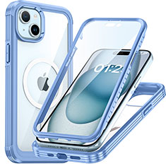 Carcasa Bumper Funda Silicona Transparente 360 Grados con Mag-Safe Magnetic T01 para Apple iPhone 14 Plus Azul