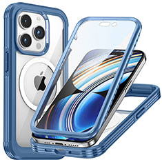 Carcasa Bumper Funda Silicona Transparente 360 Grados con Mag-Safe Magnetic T01 para Apple iPhone 15 Pro Max Azul