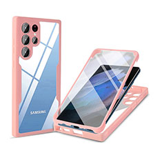 Carcasa Bumper Funda Silicona Transparente 360 Grados M01 para Samsung Galaxy S22 Ultra 5G Rosa