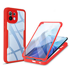 Carcasa Bumper Funda Silicona Transparente 360 Grados M01 para Xiaomi Mi 11 Lite 5G NE Rojo