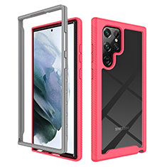 Carcasa Bumper Funda Silicona Transparente 360 Grados M02 para Samsung Galaxy S22 Ultra 5G Rosa Roja
