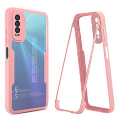 Carcasa Bumper Funda Silicona Transparente 360 Grados MJ1 para Vivo Y12s (2021) Oro Rosa