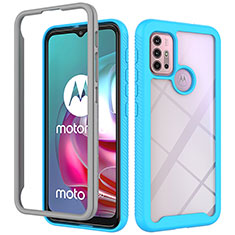 Carcasa Bumper Funda Silicona Transparente 360 Grados para Motorola Moto G10 Cian