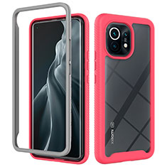 Carcasa Bumper Funda Silicona Transparente 360 Grados para Xiaomi Mi 11 5G Rosa Roja