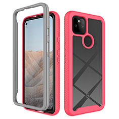 Carcasa Bumper Funda Silicona Transparente 360 Grados ZJ1 para Google Pixel 5a 5G Rosa Roja