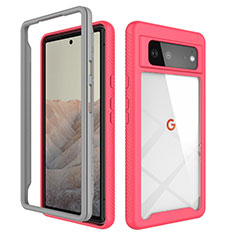 Carcasa Bumper Funda Silicona Transparente 360 Grados ZJ1 para Google Pixel 6 5G Rosa Roja