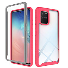 Carcasa Bumper Funda Silicona Transparente 360 Grados ZJ1 para Samsung Galaxy S10 Lite Rosa Roja