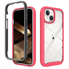 Carcasa Bumper Funda Silicona Transparente 360 Grados ZJ3 para Apple iPhone 15 Rosa Roja