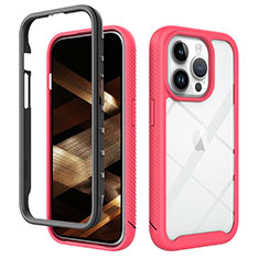 Carcasa Bumper Funda Silicona Transparente 360 Grados ZJ4 para Apple iPhone 15 Pro Max Rosa Roja