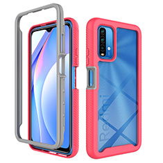 Carcasa Bumper Funda Silicona Transparente 360 Grados ZJ4 para Xiaomi Redmi 9 Power Rosa Roja