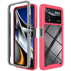 Carcasa Bumper Funda Silicona Transparente 360 Grados ZJ4 para Xiaomi Redmi Note 11E Pro 5G Rosa Roja