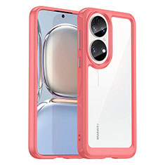 Carcasa Bumper Funda Silicona Transparente J01S para Huawei P50 Pro Rojo