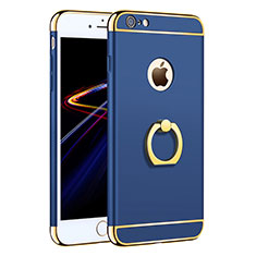 Carcasa Bumper Lujo Marco de Metal y Plastico con Anillo de dedo Soporte A01 para Apple iPhone 6 Azul